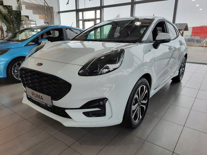 Ford Puma, ST-Line, 5dveřová, 1.0 EcoBoost Hybrid (mHEV) 92 kW/125 k, 6st. manuální, barva bílá